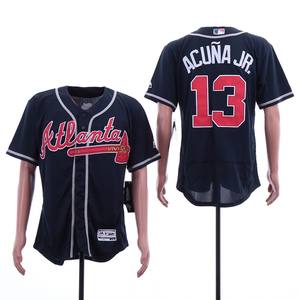 Men Atlanta Braves 13 Acuna jr Blue Elite MLB Jerseys